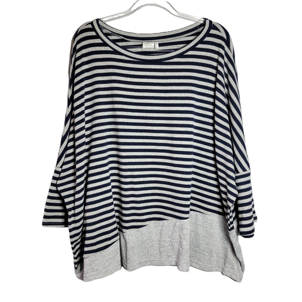 Simple Suzanne‎ Betro Womens 2X Striped Oversized Dolman Knit Top Gray Navy Blue